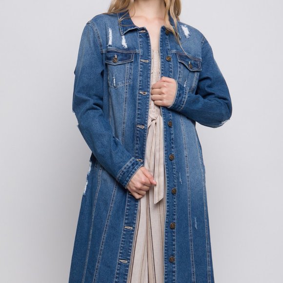 new LOVE TREE DENIM JEAN JACKET duster western boho light & dark XS-L distressed - Picture 1 of 8